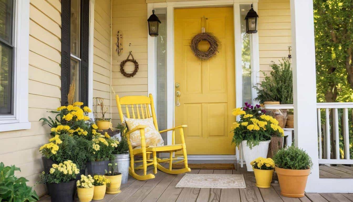 Inviting yellow front porch