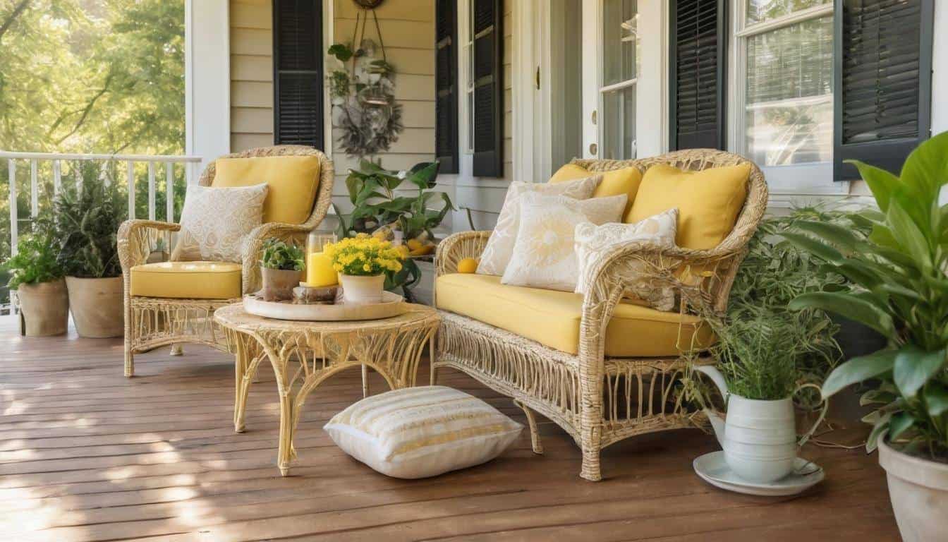 Inviting yellow front porch