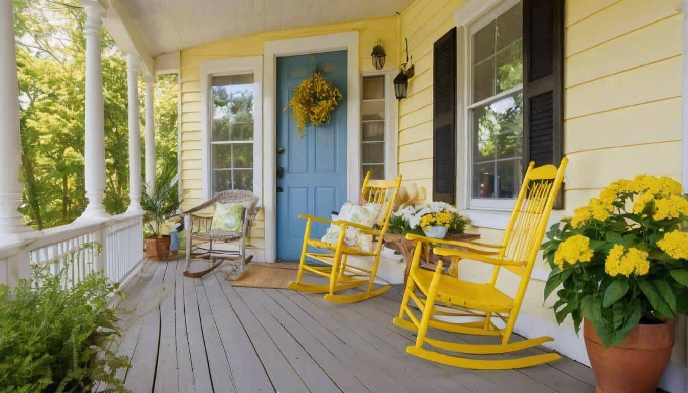 Inviting yellow front porch