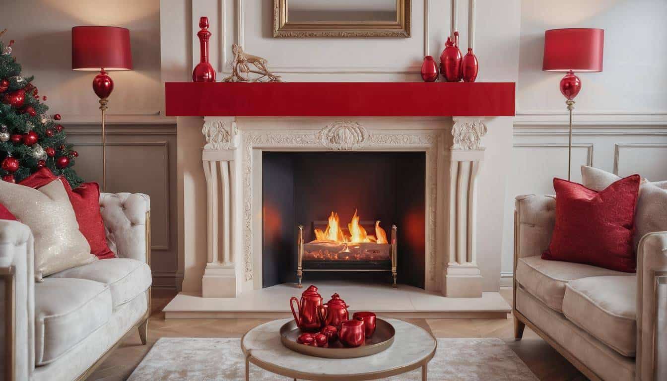 Luxurious red fireplace decor