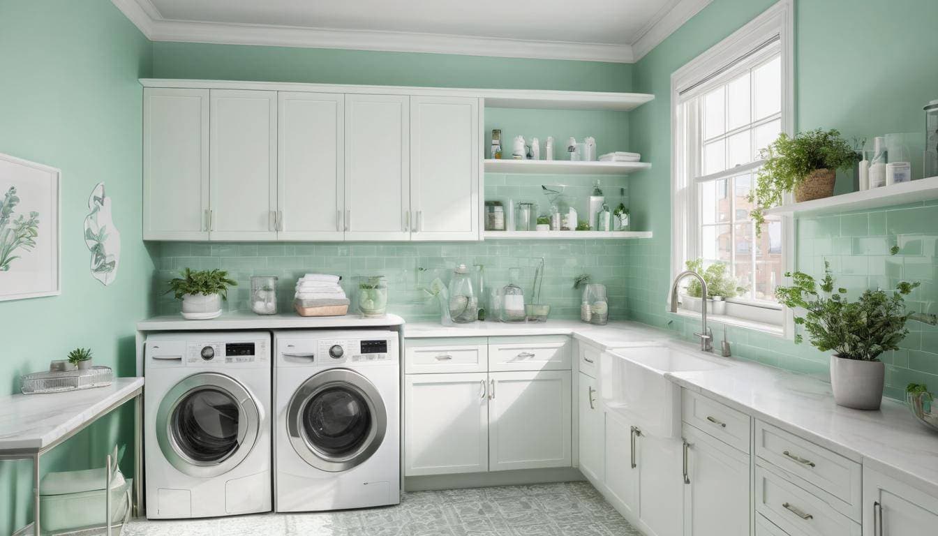 Mint green laundry room