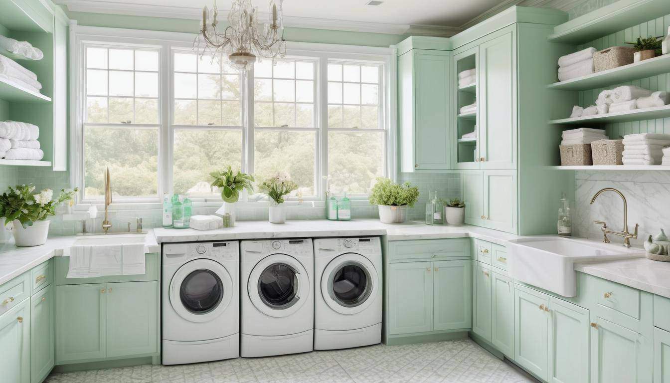 Mint green laundry room