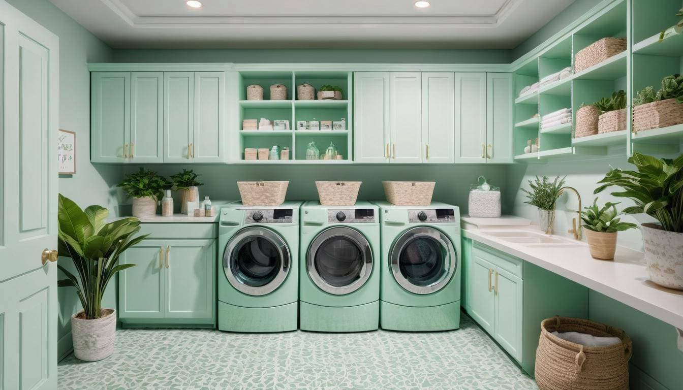 Mint green laundry room