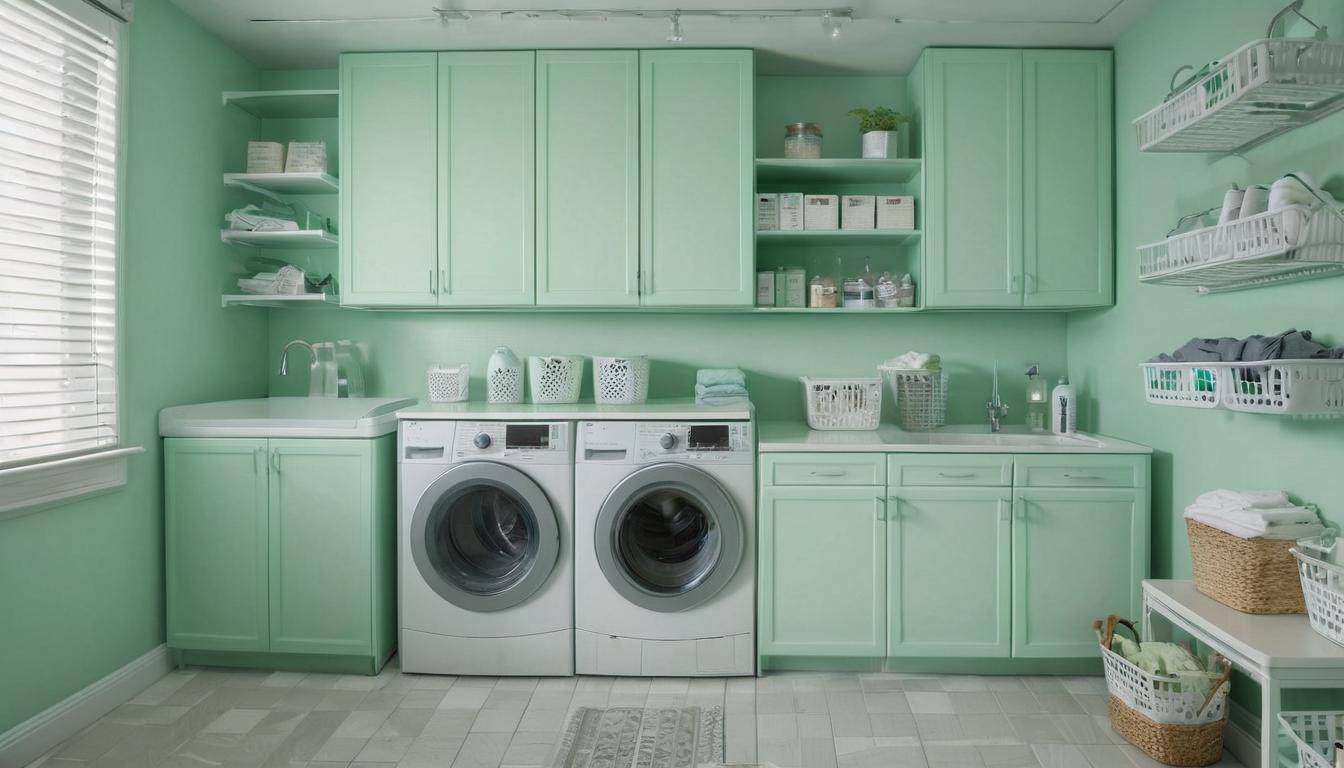 Mint green laundry room