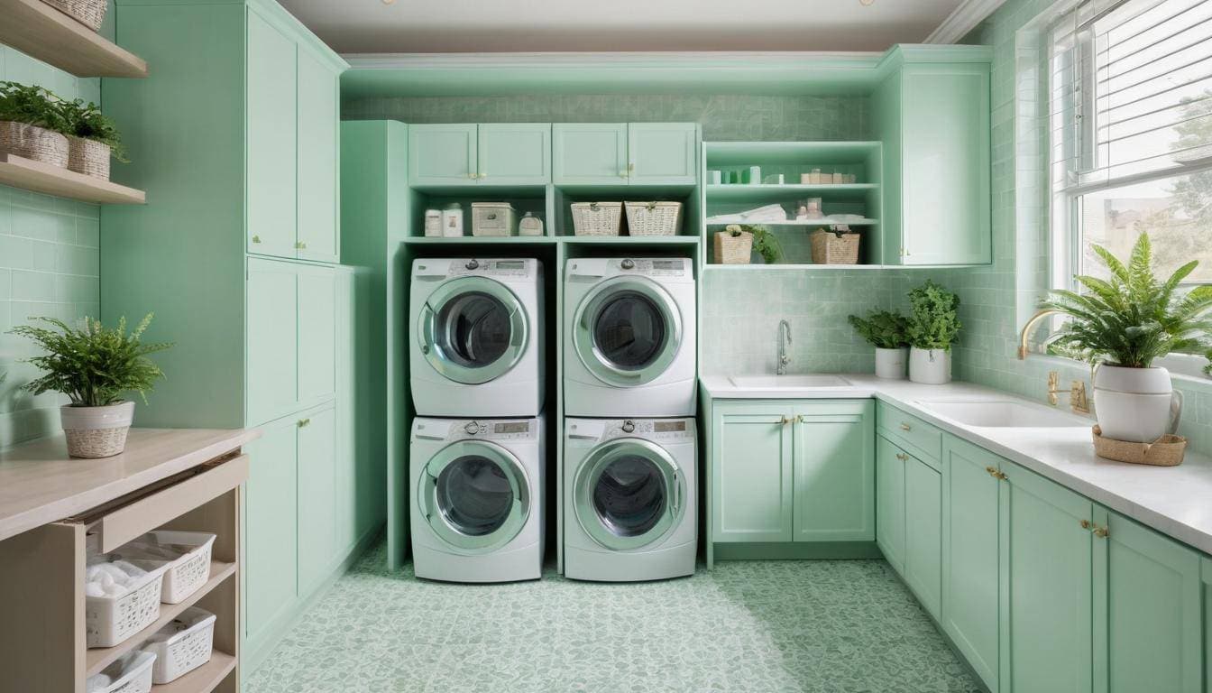 Mint green stylish laundry room