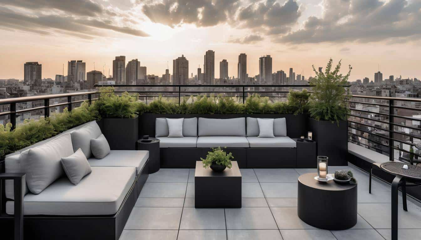 Modern black rooftop balcony