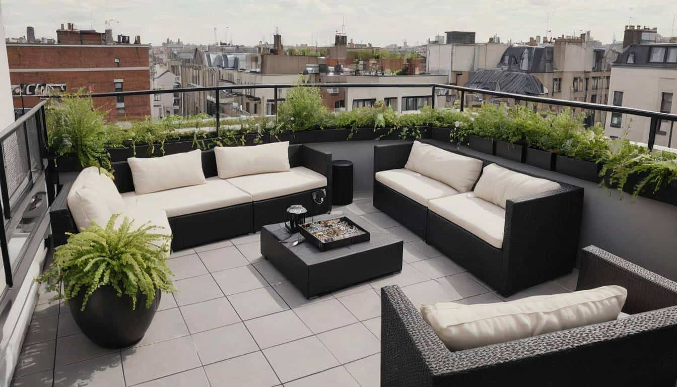 Modern black rooftop balcony