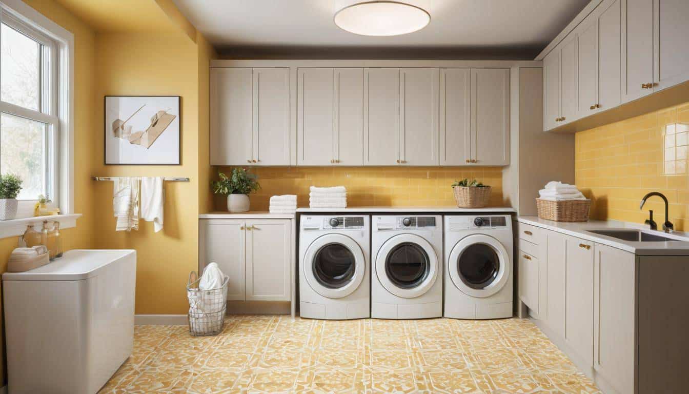 Modern laundry room with ceramic tiles