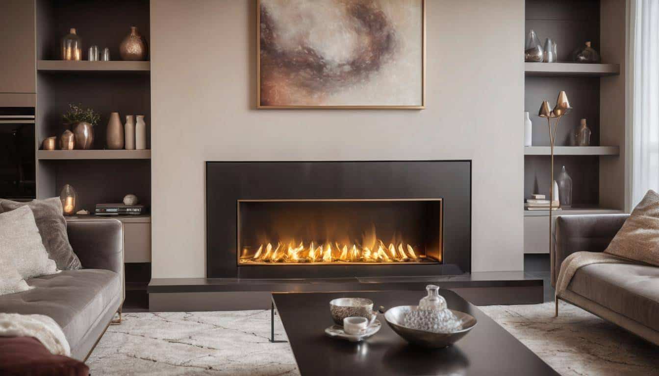 Modern metallic fireplace ambiance