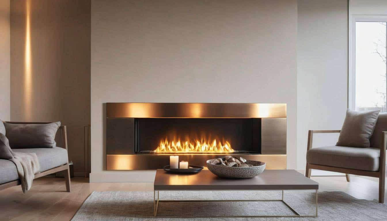 Modern metallic fireplace in room