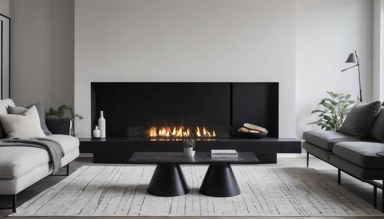 Modern minimalist black fireplace