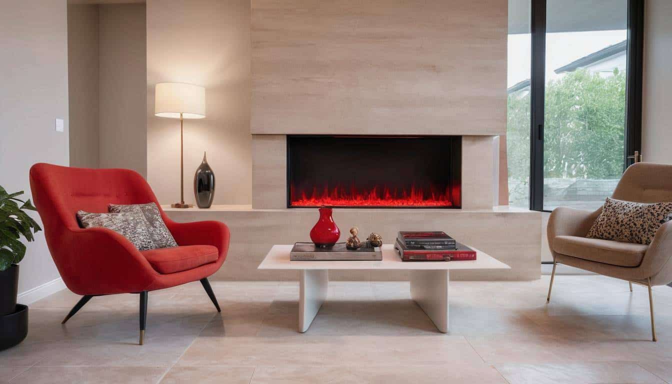 Modern red fireplace centerpiece