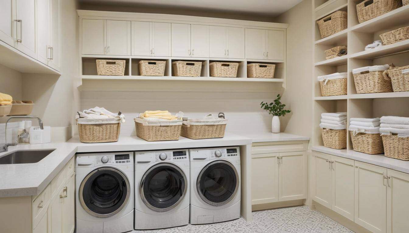 Organized laundry room with baskets