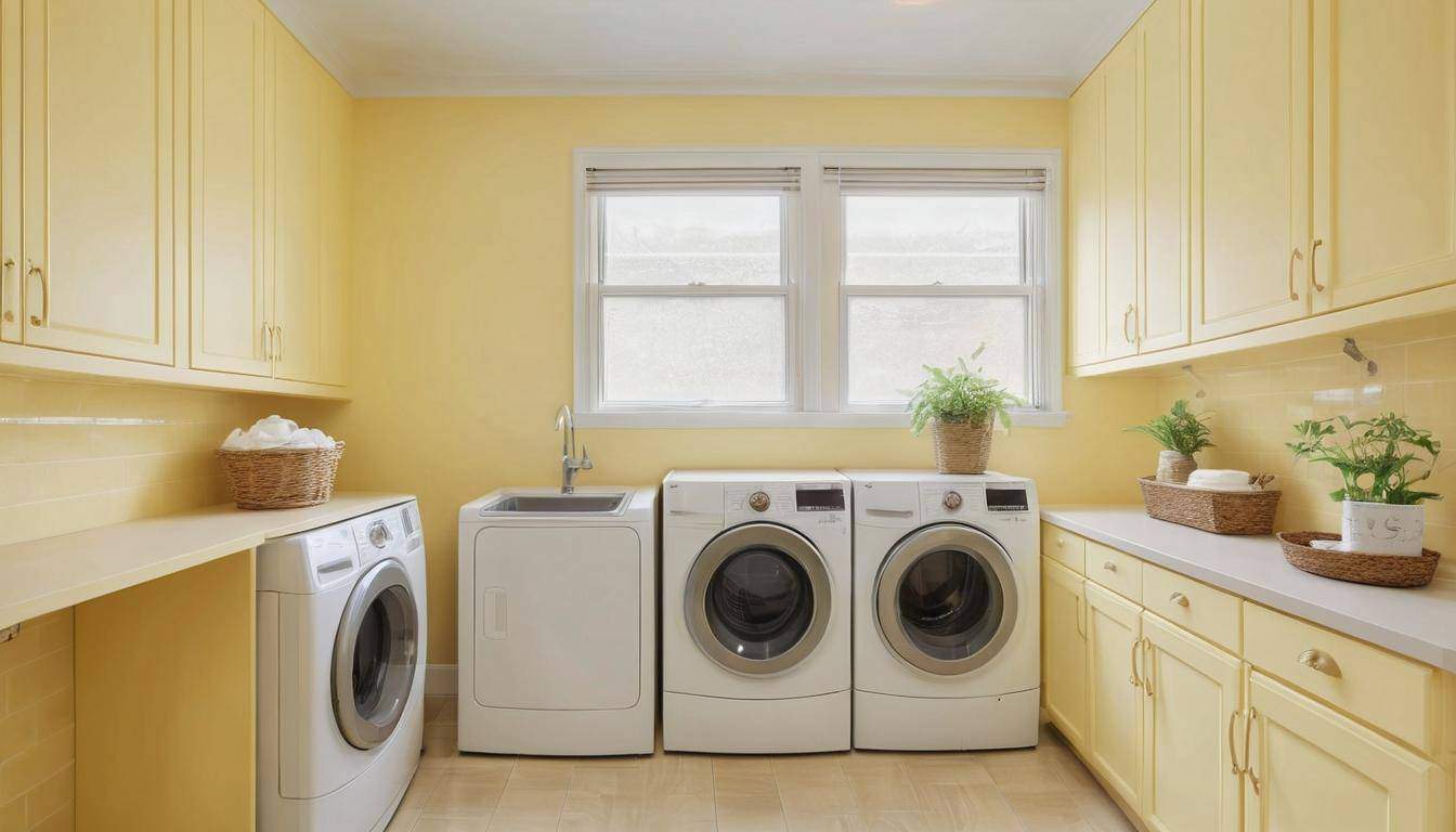 Pale yellow laundry room