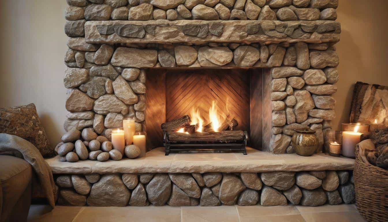 Patterned stone fireplace