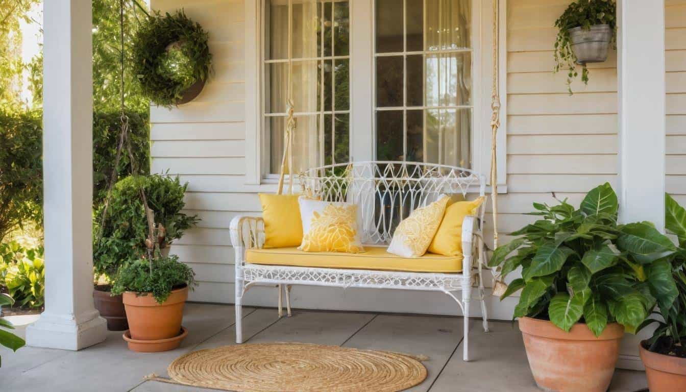 Relaxing sunlit front porch