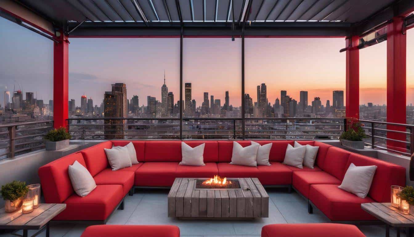 Rooftop lounge with red theme