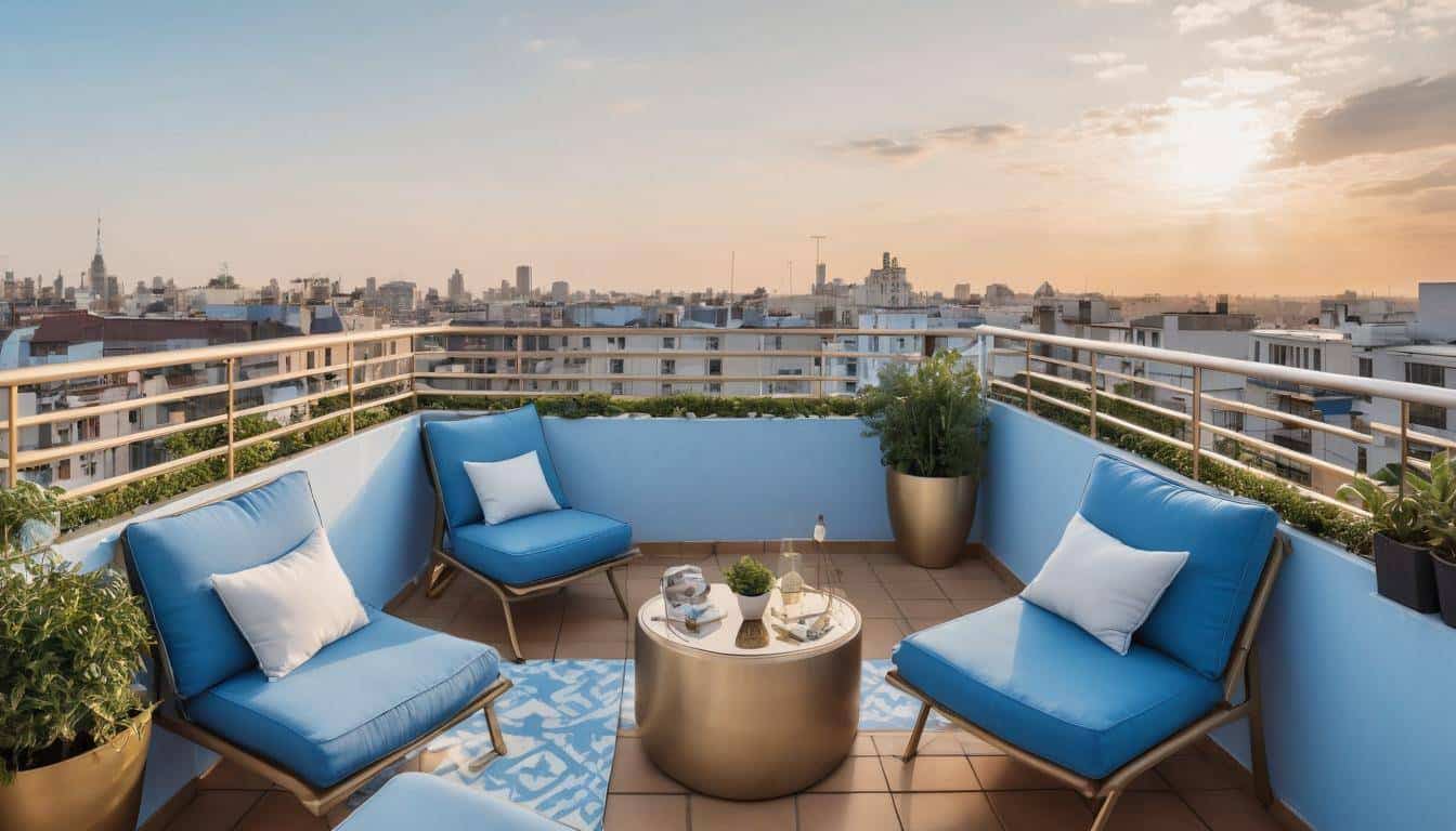 Serene blue rooftop escape