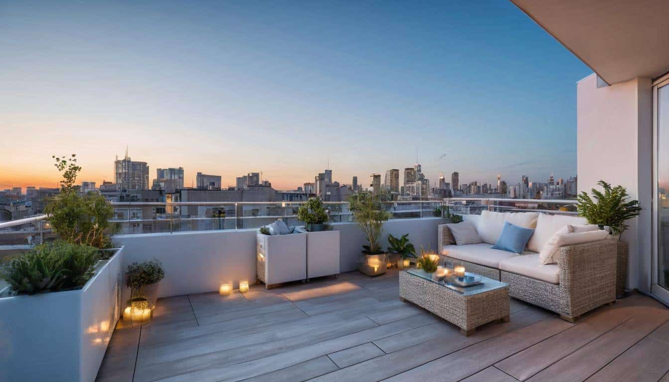 Serene blue rooftop oasis