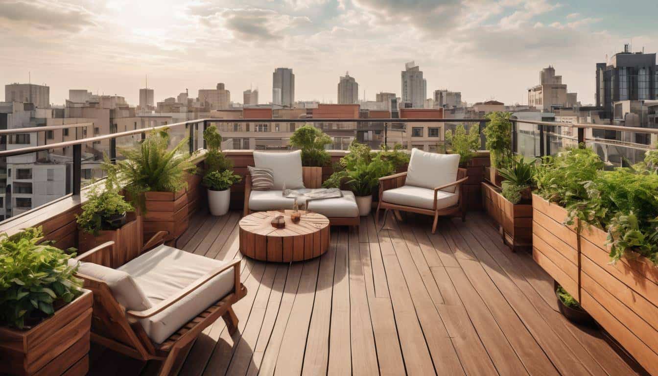 Serene brown rooftop balcony