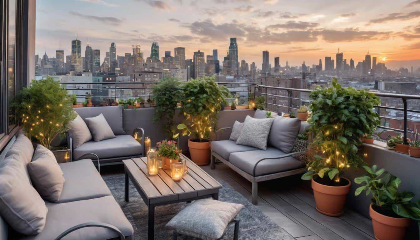 Serene grey rooftop oasis