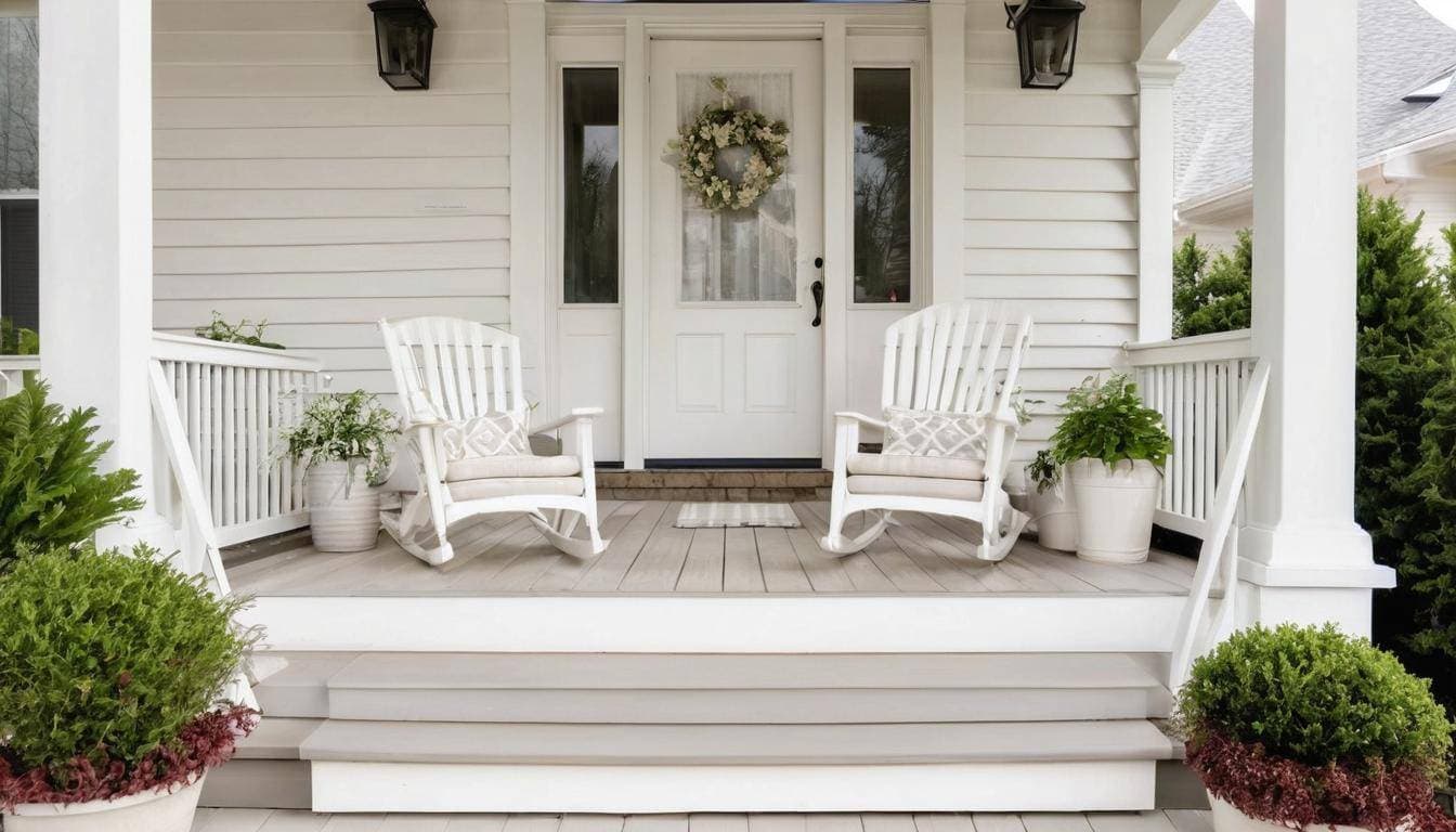 Serene white front porch