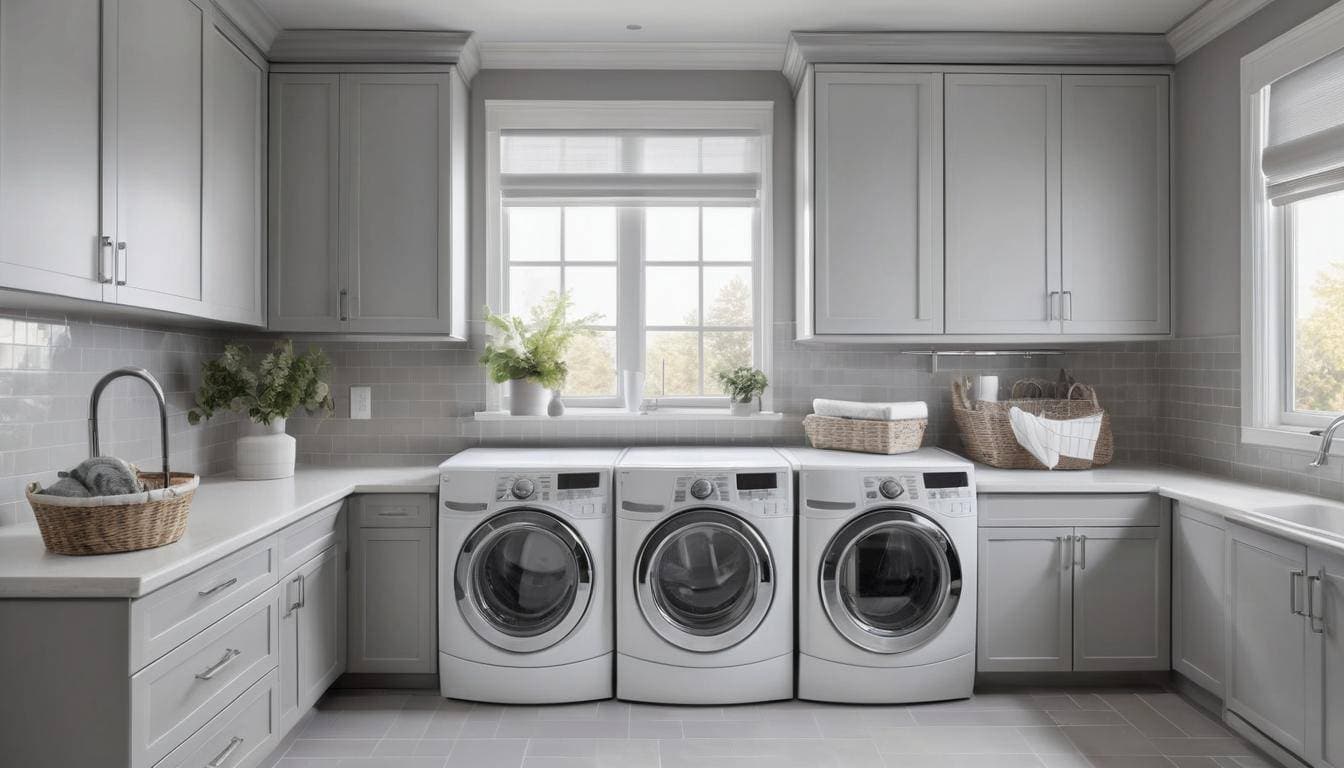 Serenity in gray laundry room