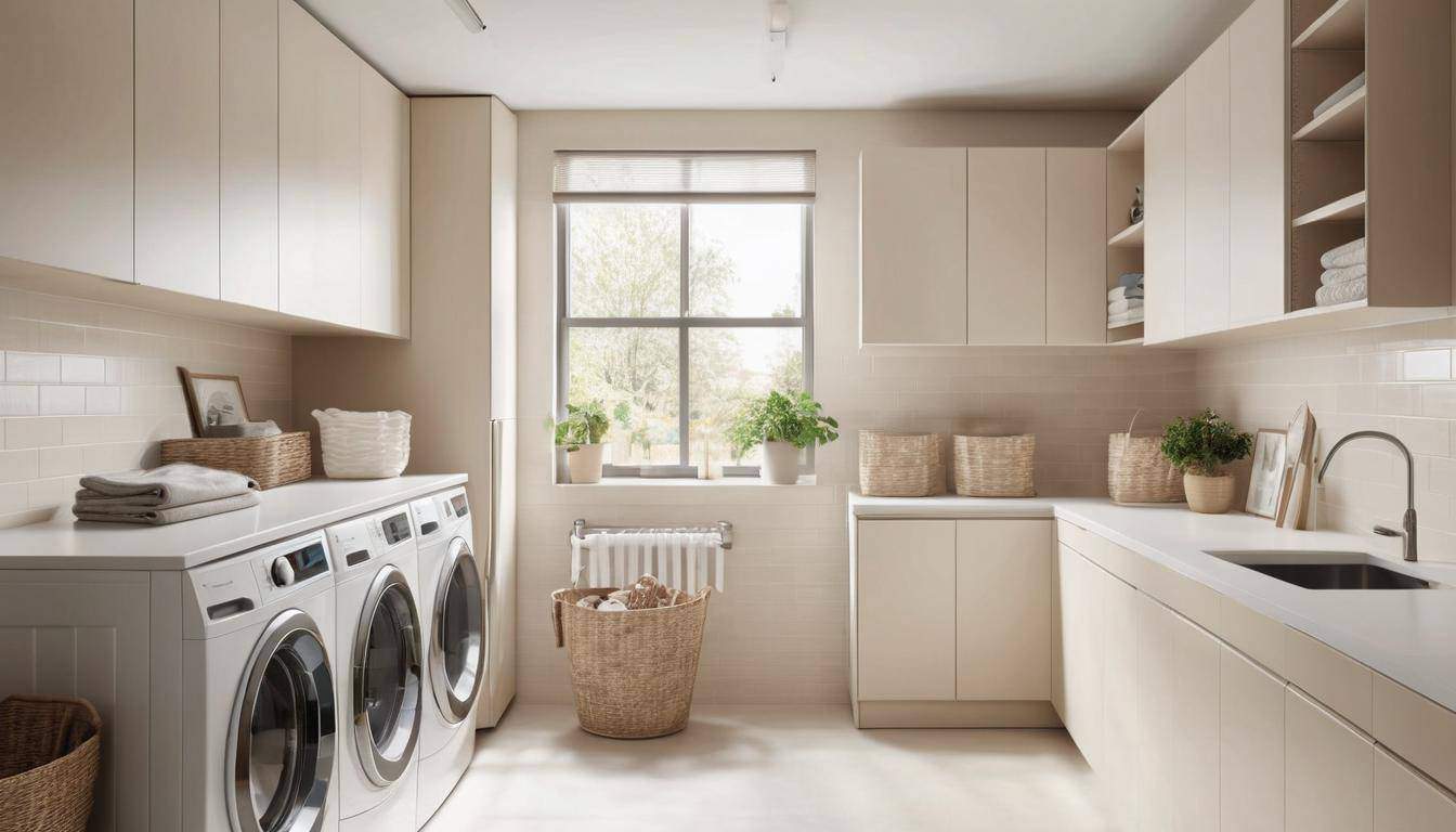 Sleek beige laundry room