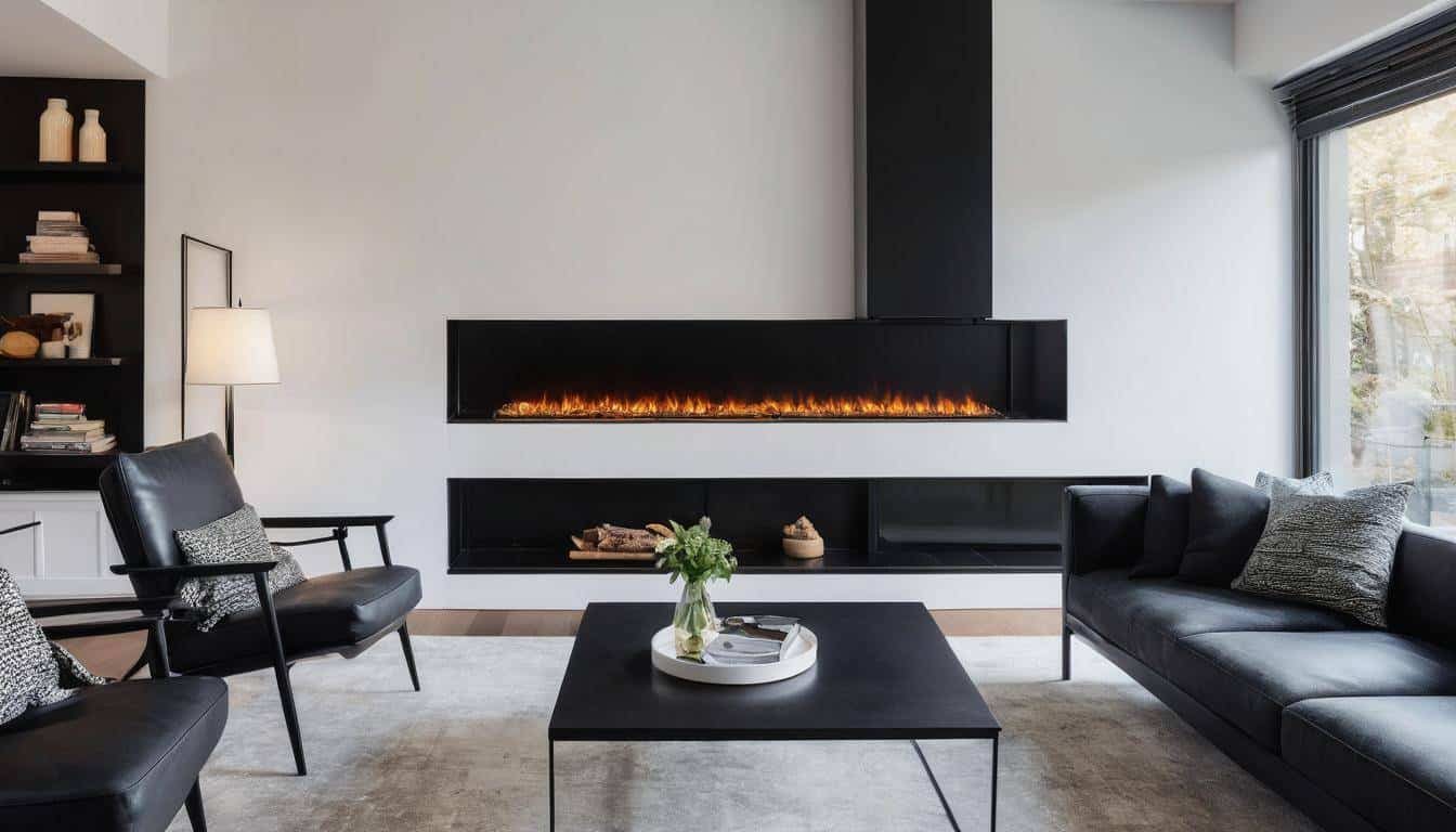 Sleek black fireplace