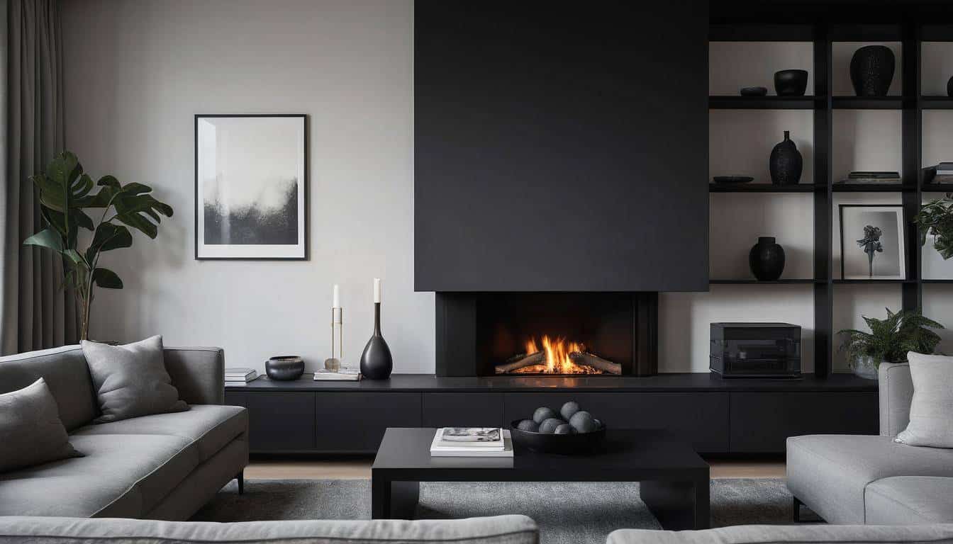 Sleek black fireplace design