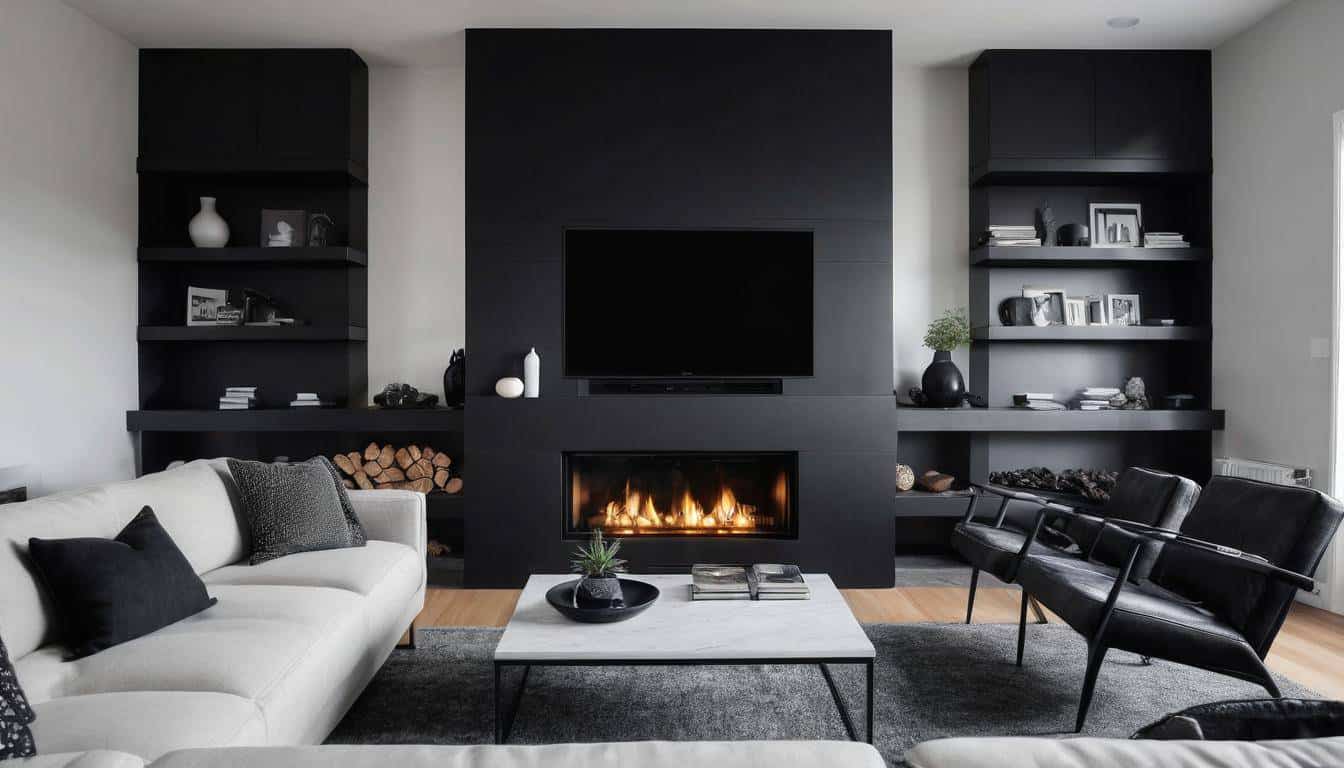 Sleek black fireplace elegance