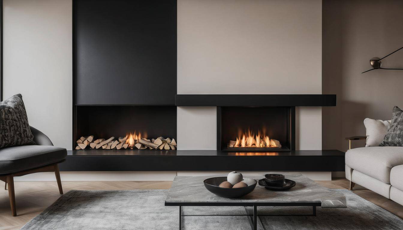 Sleek black fireplace integration