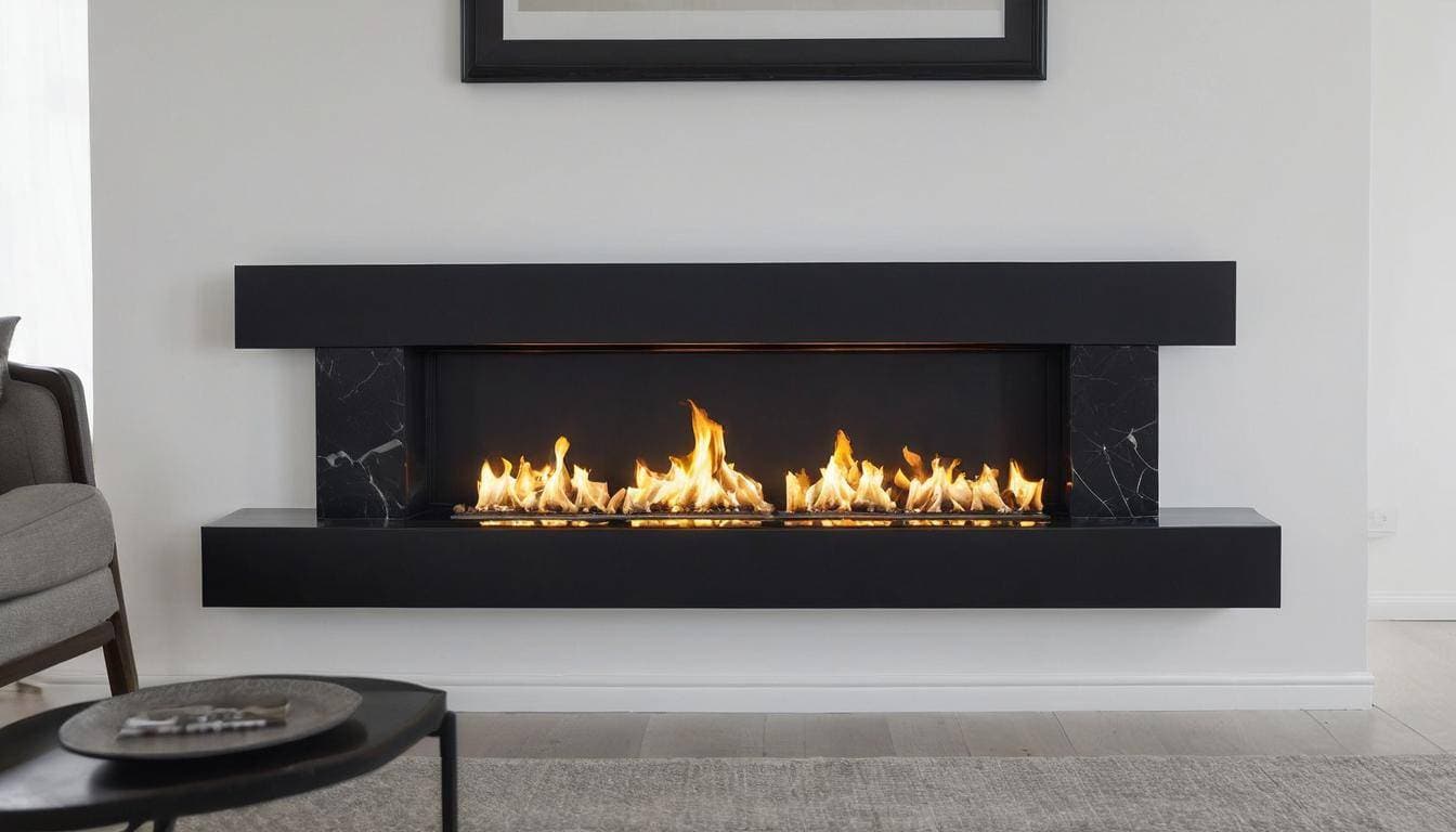 Sleek black fireplace