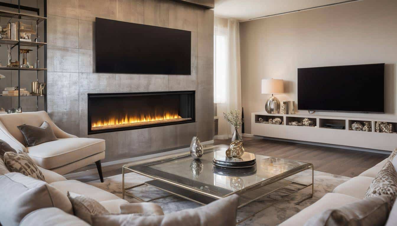 Sleek metallic fireplace design