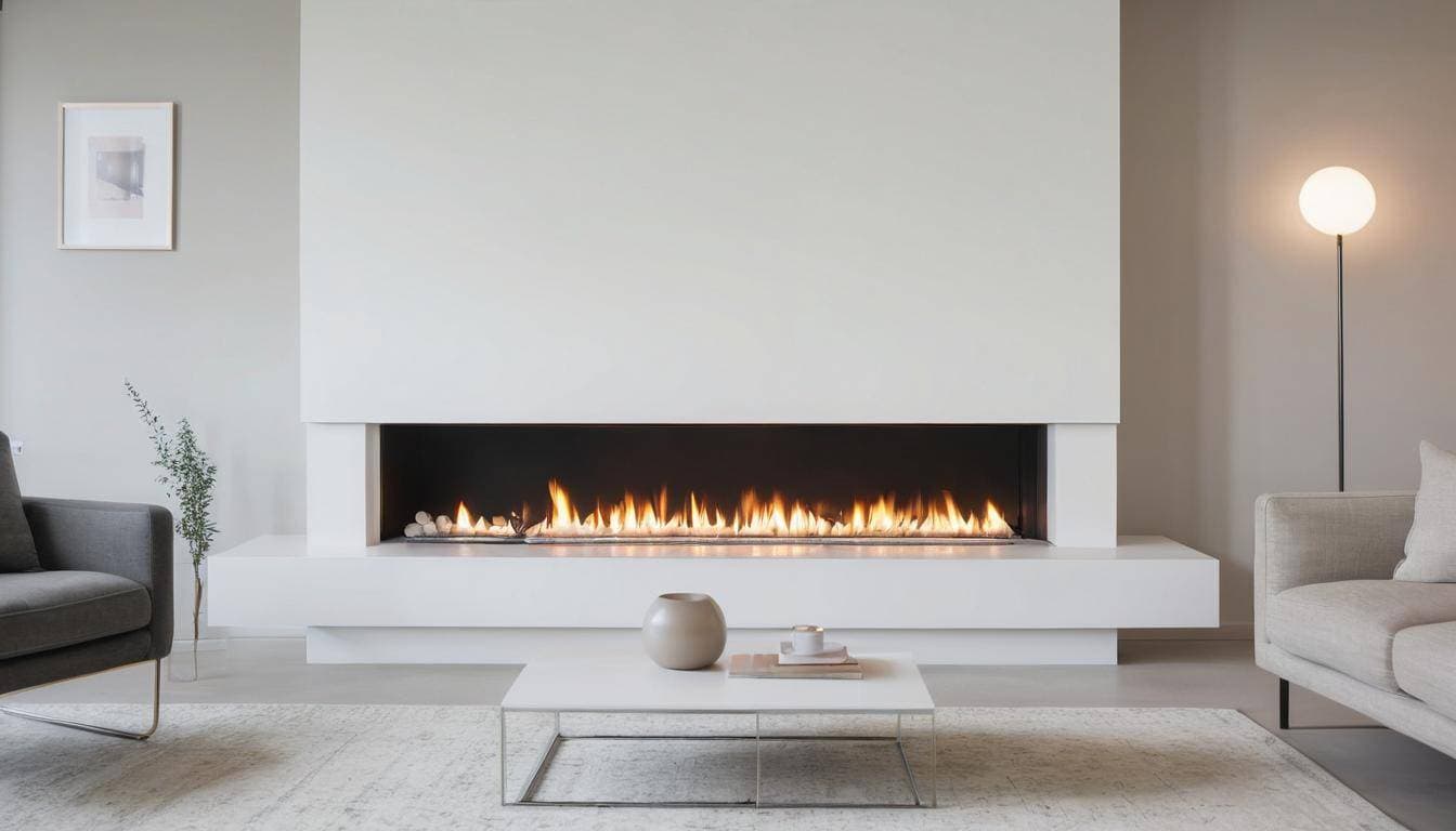 Sleek modern white fireplace