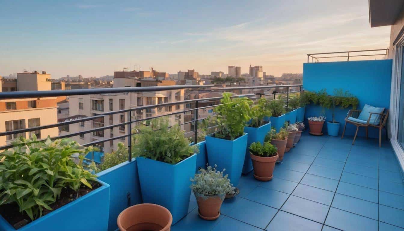 Soothing blue rooftop balconies