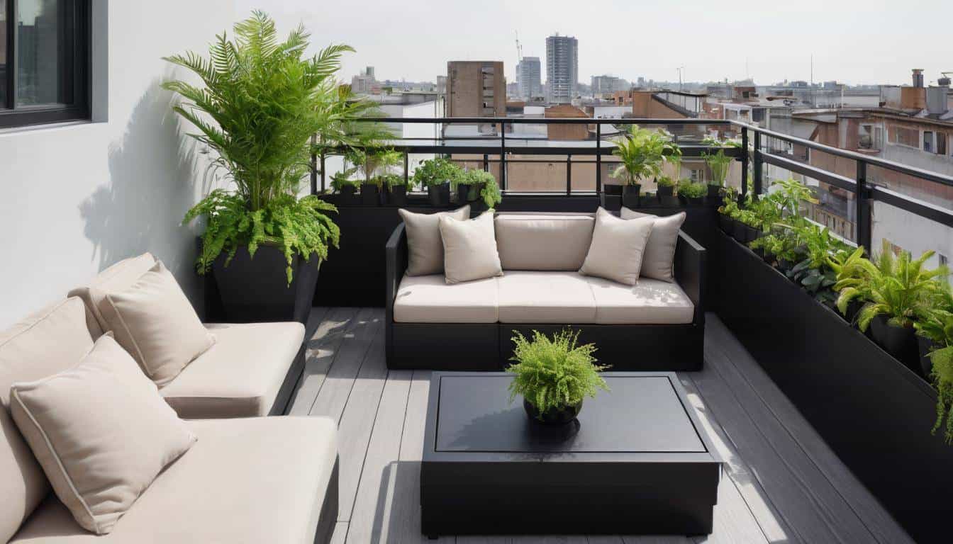 Stylish black rooftop balcony