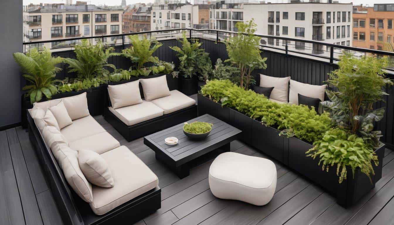 Stylish black rooftop balcony