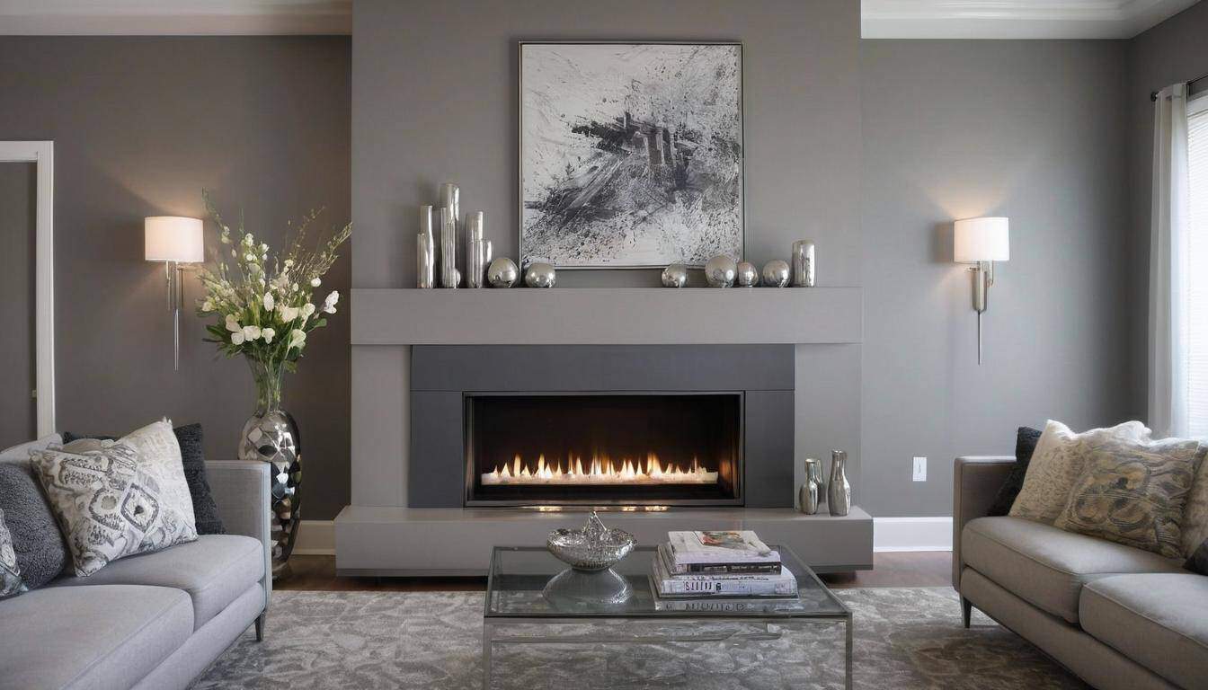 Stylish gray fireplace decor