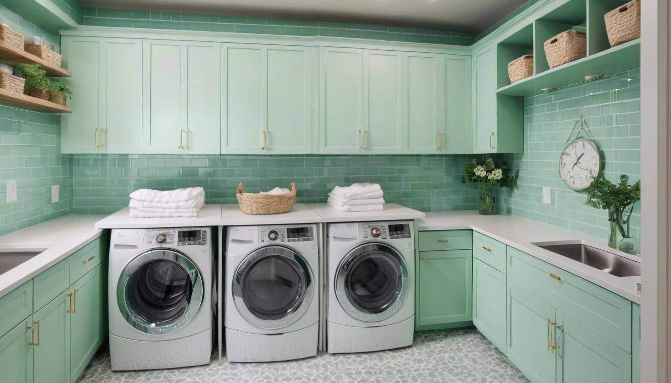 Stylish mint green laundry room