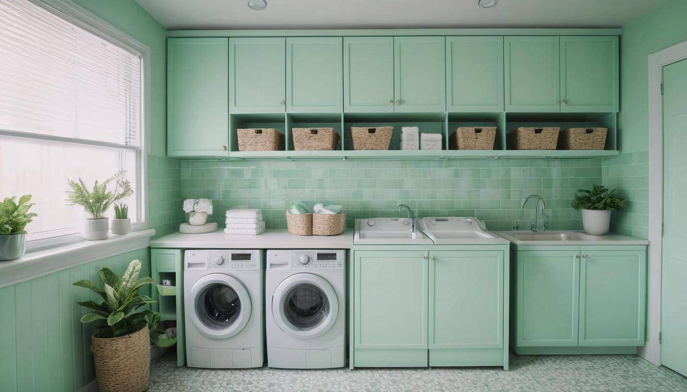 Stylish mint-green laundry room