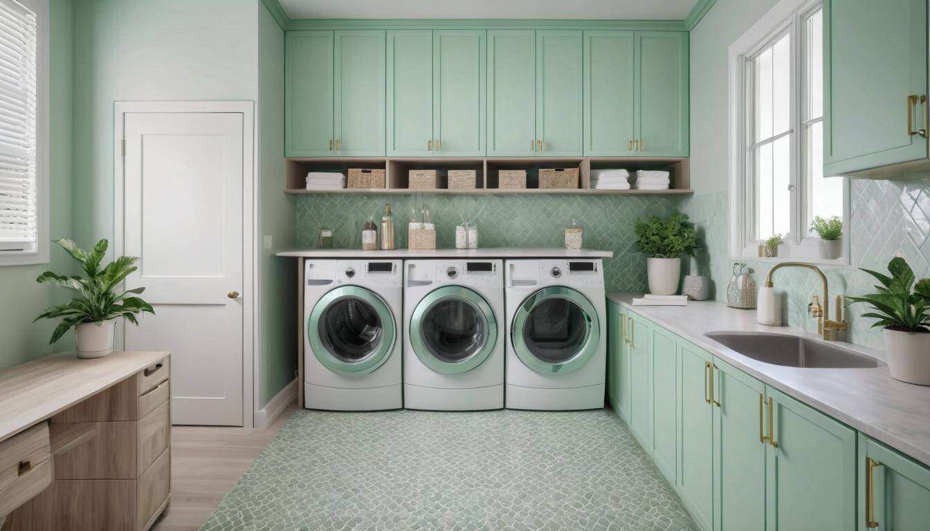 Stylish mint green laundry room design