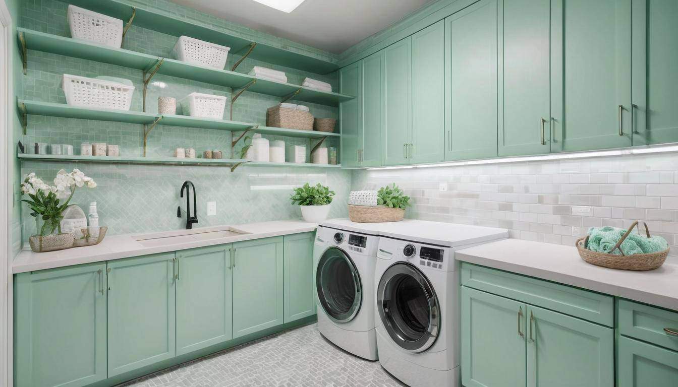 Stylish mint green laundry room