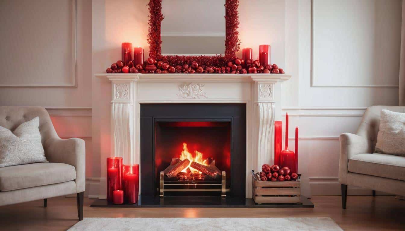 Stylish red fireplace decor