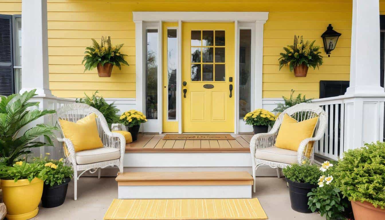 Sunlit yellow front porch