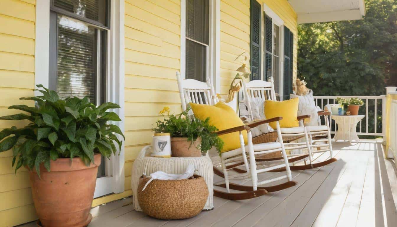 Sunlit yellow front porch