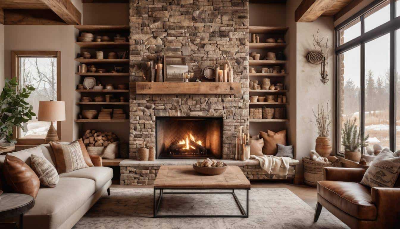 Textured farmhouse fireplace