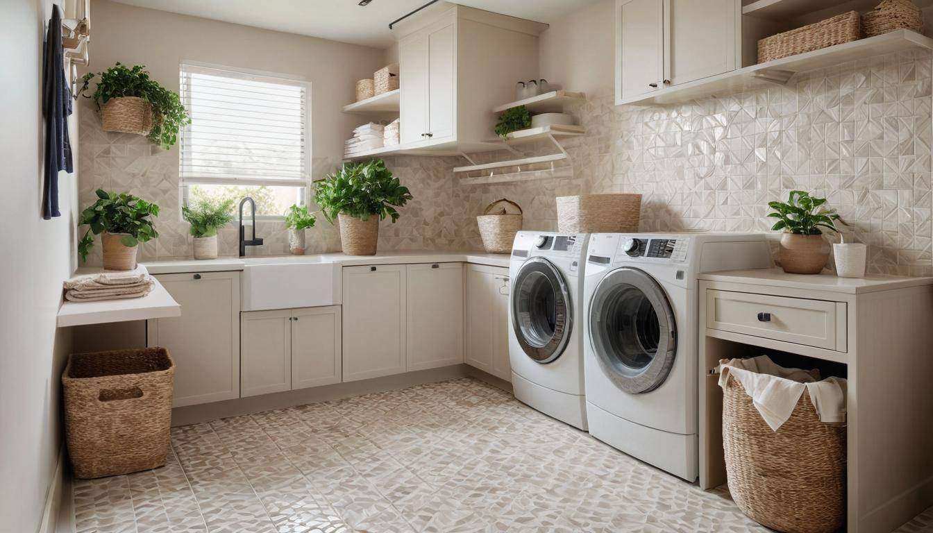 Textured tiled laundry room