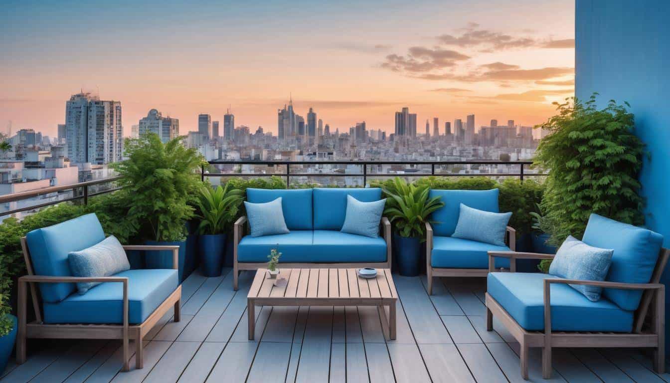 Tranquil blue rooftop balcony