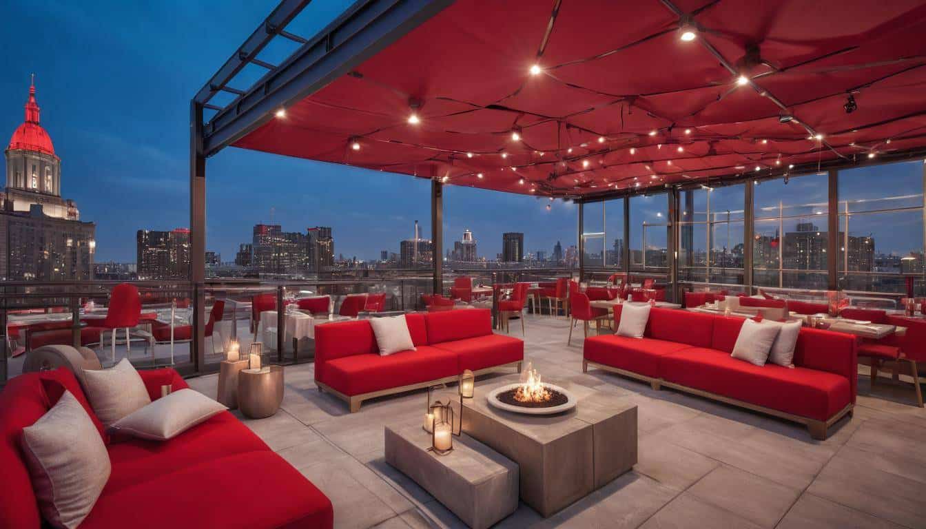 Urban rooftop red decor